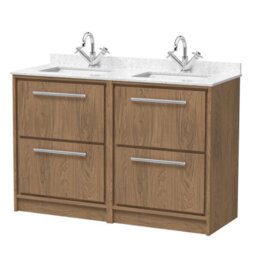 Hudson Reed Lille Floorstanding Four Drawer Contemporary Vanity Unit With Marble Top & Double Basin In Antique Oak, 1220 X 470mm - thumbnail 2