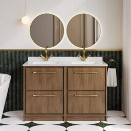 Hudson Reed Lille Floorstanding Four Drawer Contemporary Vanity Unit With Marble Top & Double Basin In Antique Oak, 1220 X 470mm - thumbnail 5