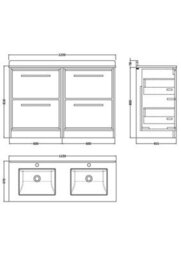 Hudson Reed Lille Floorstanding Four Drawer Contemporary Vanity Unit With Marble Top & Double Basin In Antique Oak, 1220 X 470mm - thumbnail 6