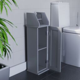 Lassic Hayle Matt Grey Freestanding Toilet Roll Holder & Cupboard (H)680mm (W)205mm - thumbnail 8
