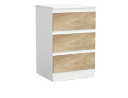 Urbn-Living Urbnliving 62Cm Height 3 Drawers Modern Chest Of Drawers Bedside Table For Living Room Office Hallway White & Oak - thumbnail 2