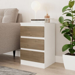 Urbn-Living Urbnliving 62Cm Height 3 Drawers Modern Chest Of Drawers Bedside Table For Living Room Office Hallway White & Oak - thumbnail 1
