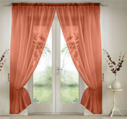 Luxury Living Elegant Plain Voile Curtain Panels Pair With Free Tie Backs Terracotta