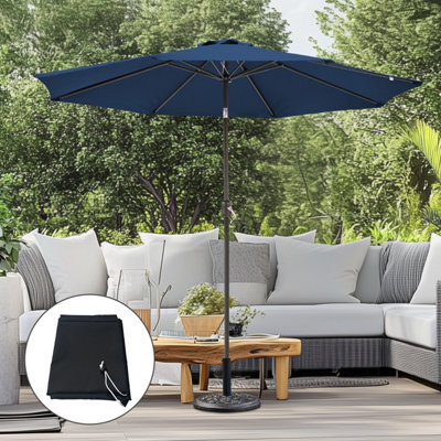 Sundaze 2.7M Blue Round Garden Parasol Umbrella Patio Canopy Crank Tilt, Base Weights & Black Cover - image 1