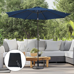 Sundaze 2.7M Blue Round Garden Parasol Umbrella Patio Canopy Crank Tilt, Base Weights & Black Cover - thumbnail 1