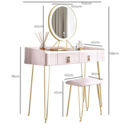 CARME Home Tokyo Glow Ballerina Pink Velvet Dressing Table With Led Touch Sensor Mirror - thumbnail 6