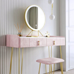 CARME Home Tokyo Glow Ballerina Pink Velvet Dressing Table With Led Touch Sensor Mirror - thumbnail 2