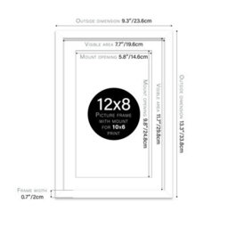 "12X8"" White Frame With Mount For 10X6"" Pictures 20mm Thin Edge Portrait And Landscape Display With Wall Hooks And Kickstand" - thumbnail 2