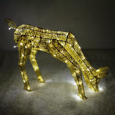 MonsterShop Light Up Reindeer Gold Grazing Doe - 61Cm 120 Ice White Led - image 1