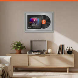 "AK Frames 25X17"" Light Grey Modern Vinyl Record Frame With Silver Mount For 12 Inch Lp Cover & Disc - Overlapped Design" - thumbnail 8