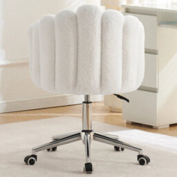 A White Home Office Desk Chair Makeup Vanity Chair Adjustable Accent Chair With Wheels - thumbnail 4