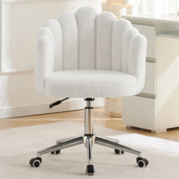 A White Home Office Desk Chair Makeup Vanity Chair Adjustable Accent Chair With Wheels - thumbnail 1