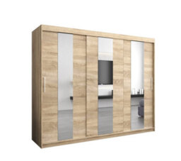 Arte Stylish Oak Sonoma Pole Sliding Door Wardrobe W2500mm H2000mm D620mm - Mirrored Storage With Silver Handles