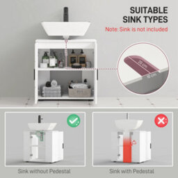 Kleankin Bathroom Vanity Unit, Under Sink Cabinet With Shelf, White - thumbnail 4