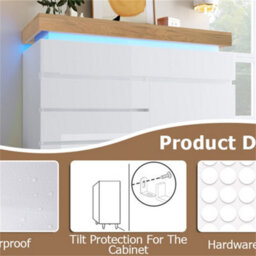 Abrihome High-Gloss White Sideboard Cabinet With Rgb Led Lights, 2 Doors & 3 Drawers, Multi-Purpose Storage For Living Room, 115X110X39Cm - thumbnail 6