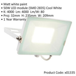 4 Pack Outdoor Waterproof Led Floodlight - 50W Cool White Led - Matt White - thumbnail 2