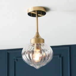 Anson Lighting Carrington Semi Flush Light Finished In Antique Brass Plate And Clear Ribbed Glass - thumbnail 6