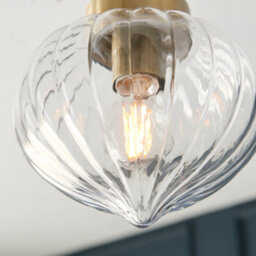 Anson Lighting Carrington Semi Flush Light Finished In Antique Brass Plate And Clear Ribbed Glass - thumbnail 5