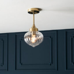 Anson Lighting Carrington Semi Flush Light Finished In Antique Brass Plate And Clear Ribbed Glass - thumbnail 7