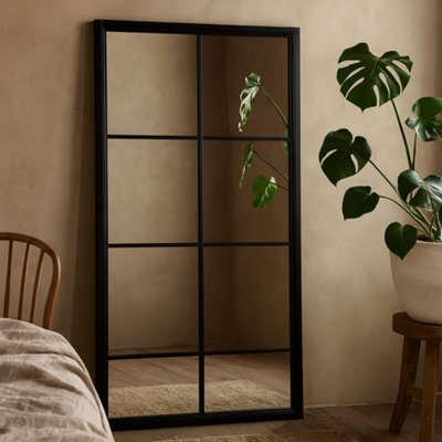 Wyld Haus Leaning Window Pane Wall Mirror Black Wood Frame 1700 X 1120 mm