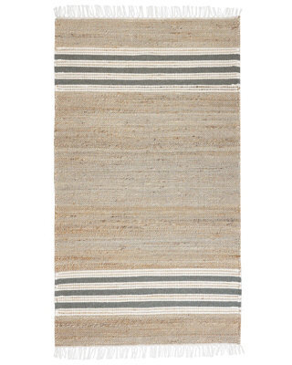 Wyld and Coco Boho Jute Dhurrie Rug 80 X 150 Cm Beige Grey - Handwoven With Tassels - image 1