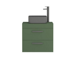 Royal Bathrooms Turin 600mm Wall Mounted Bathroom Vanity Unit With Sink 2 Drawer Matt Green & Art Square Countertop Basin - thumbnail 5