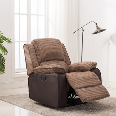 More4Homes Postana Jumbo Cord Fabric Power Recliner Armchair Electric Sofa Reclining Chair (Brown) - image 1