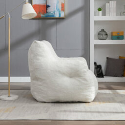 Matteo Soft Teddy Fabric Bean Bag Chair, Ivory White - Ergonomic Comfort Seating - thumbnail 8