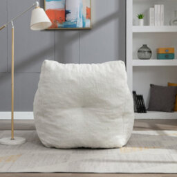 Matteo Soft Teddy Fabric Bean Bag Chair, Ivory White - Ergonomic Comfort Seating - thumbnail 6