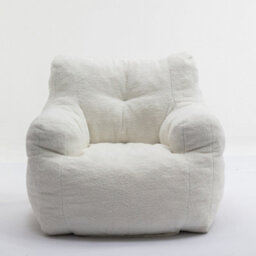 Matteo Soft Teddy Fabric Bean Bag Chair, Ivory White - Ergonomic Comfort Seating - thumbnail 5