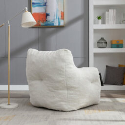 Matteo Soft Teddy Fabric Bean Bag Chair, Ivory White - Ergonomic Comfort Seating - thumbnail 2