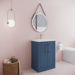 Balterley Belvide Partial Fluted 2 Door Floor Standing Vanity Unit With Mid-Edge 1 Tap Hole Ceramic Basin - 600mm - Satin Blue - thumbnail 6
