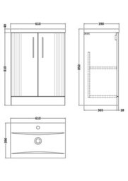 Balterley Belvide Partial Fluted 2 Door Floor Standing Vanity Unit With Mid-Edge 1 Tap Hole Ceramic Basin - 600mm - Satin Blue - thumbnail 8