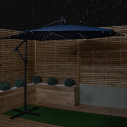 Samuel Alexander 3M Solar Powered Cantilever Lit Banana Garden Parasol With Crank Handle & White Led Lights In Blue - thumbnail 2