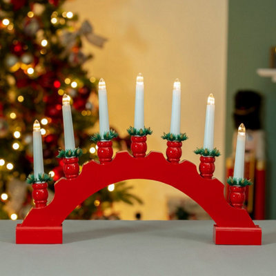 The Christmas Workshop 71179 Red Arched Wooden Candle Bridge With Candle Holders - image 1