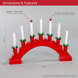 The Christmas Workshop 71179 Red Arched Wooden Candle Bridge With Candle Holders - thumbnail 2