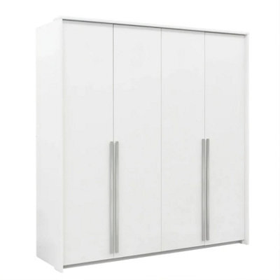 Arte Genua 4-Door Wardrobe - Matt White With Silver Handles, Contemporary Bedroom Storage 210Cm - image 1