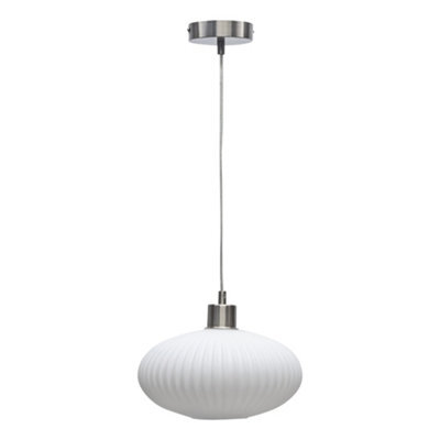 First Choice Lighting White Oval Glass Satin Nickel Kitchen Dining Ceiling Light Pendant - image 1