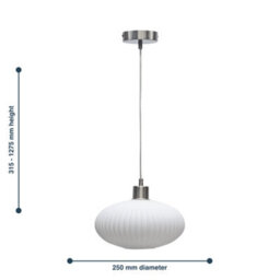 First Choice Lighting White Oval Glass Satin Nickel Kitchen Dining Ceiling Light Pendant - thumbnail 8