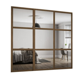Spacepro Shaker 3 Panel Mirrored Carini Walnut Effect Framed Sliding Wardrobe Door Set Of 3 (H)2220mm (W)2592mm - thumbnail 1