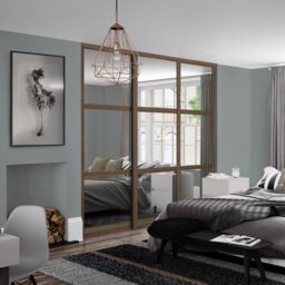 Spacepro Shaker 3 Panel Mirrored Carini Walnut Effect Framed Sliding Wardrobe Door Set Of 3 (H)2220mm (W)2592mm - thumbnail 3
