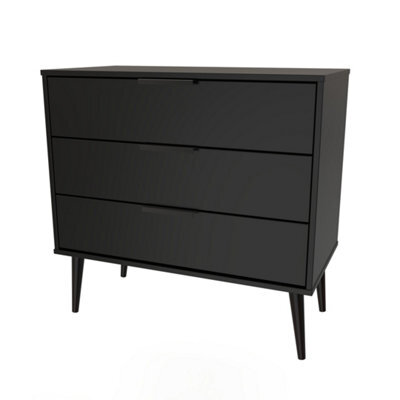 Hong Kong Ready Assembled Matt Black No Effect 3 Drawer Wide Chest (H)695mm (W)765mm (D)415mm - image 1