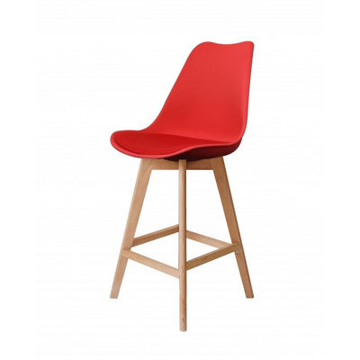 Fusion Living Soho Red Plastic Bar Stool With Light Wood Legs - image 1