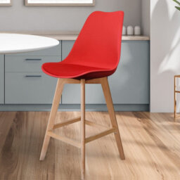 Fusion Living Soho Red Plastic Bar Stool With Light Wood Legs - thumbnail 2