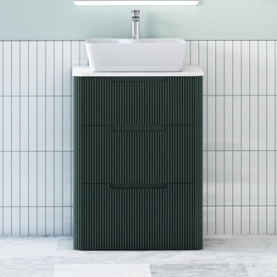 Royal Bathrooms Avenza 600mm Deep Moss Green Floor Standing Countertop Bathroom Vanity Unit 3 Drawer With Cube Basin - image 1