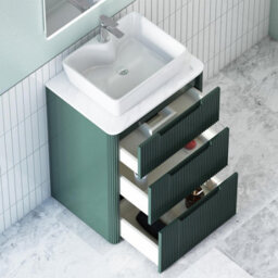 Royal Bathrooms Avenza 600mm Deep Moss Green Floor Standing Countertop Bathroom Vanity Unit 3 Drawer With Cube Basin - thumbnail 5