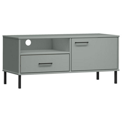 Berkfield Durable Tv Cabinet With Metal Legs Grey Solid Wood Pine Oslo - image 1