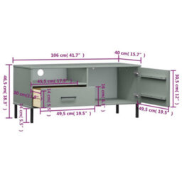 Berkfield Durable Tv Cabinet With Metal Legs Grey Solid Wood Pine Oslo - thumbnail 8