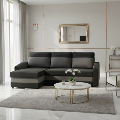 Orion A Corner Sofa Bed With Storage Universal Site Black Dark Grey - image 1