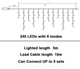 Shatchi 240 Led Icicle Lights 5M - 8 Modes, Cool White Outdoor Christmas Lights - thumbnail 3